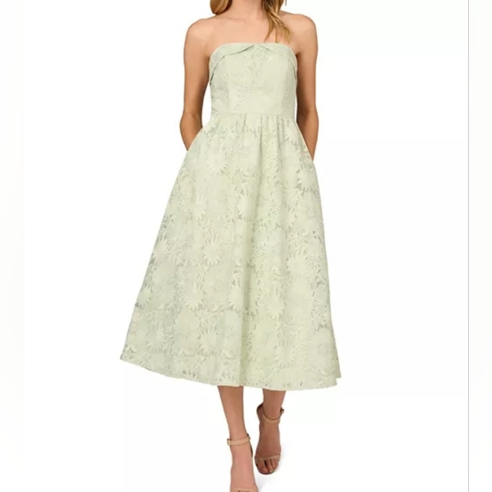 Aidan Mattox Strapless Embroidered Organza Dress- 8